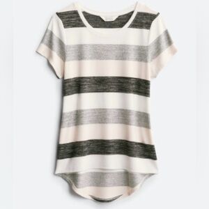 Market & Spruce Juuna Hi Lo Knit Short Sleeve Black/Gray/White Striped Top M